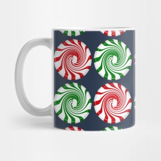 Peppermint swirls on navy blue Mug